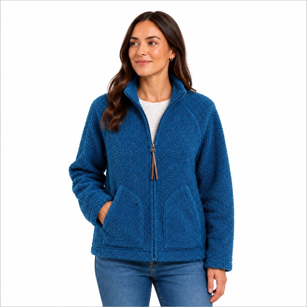Natural Reflections XL Teal Blue Sherpa Cabin Full Zip Up Sweater Boucle' Jacket